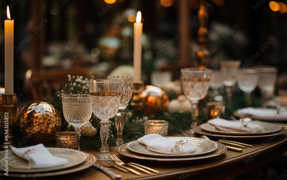 Fototapeta premium Generative ai illustration of christmas eve party table