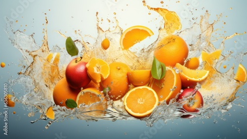 Juice splash background with fresh fruits created with Generative AI