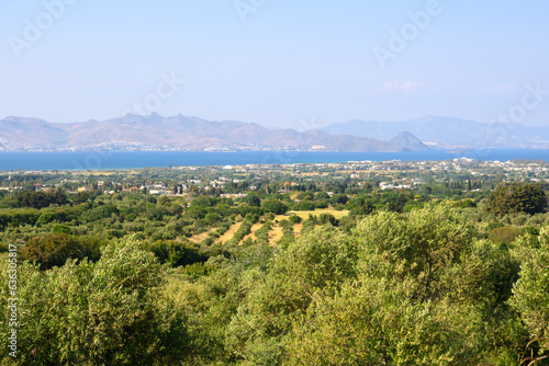 The beautiful Greek island of Kos during spring. Turkish coast in the background