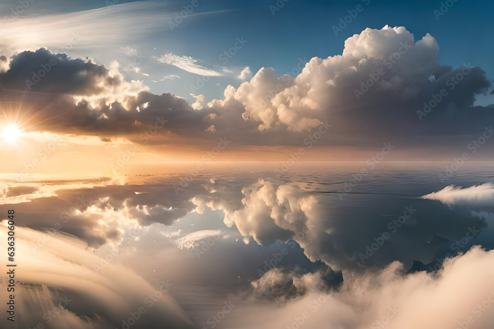 sunrise over the clouds generated by AI