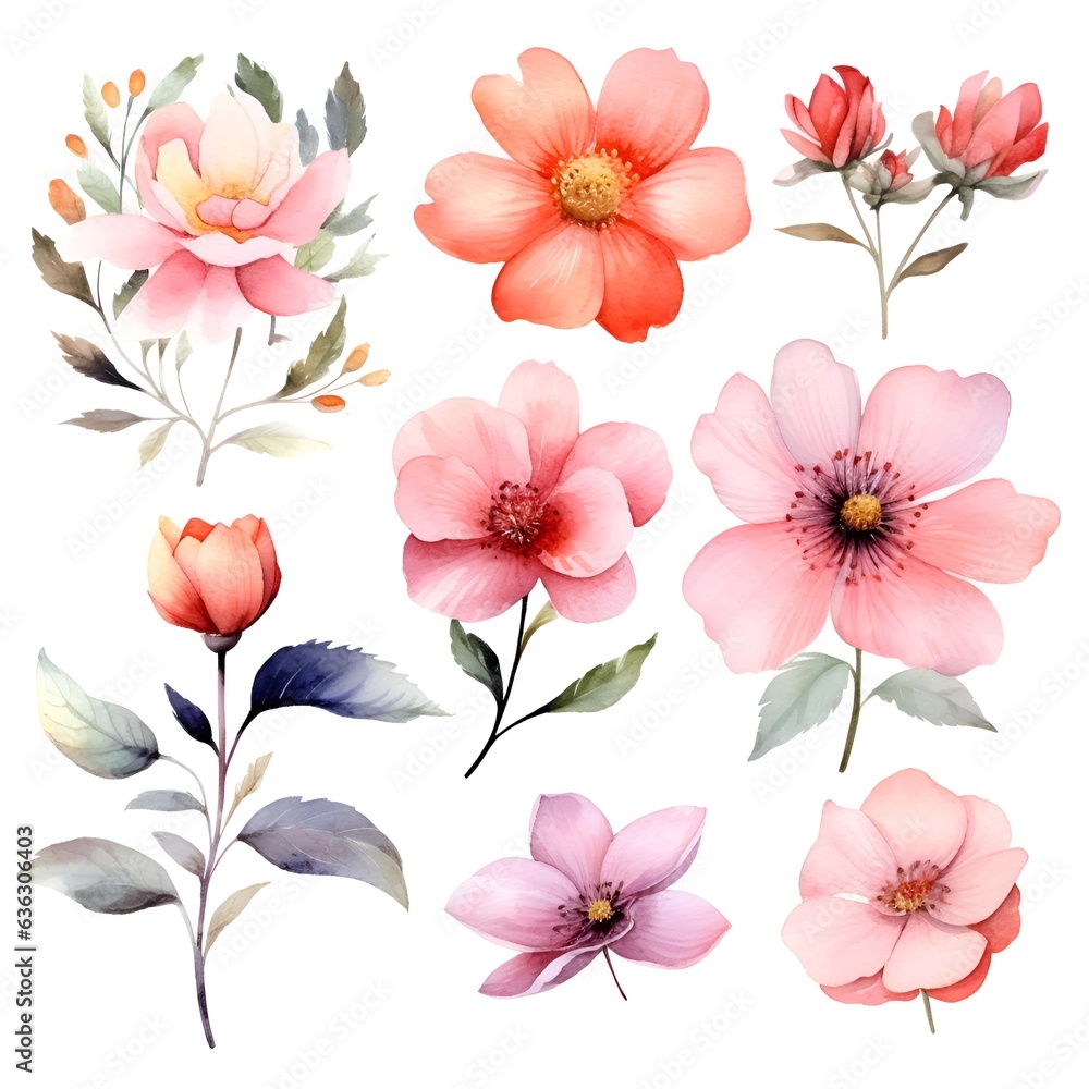 Watercolor garden flower illustration set isolated on white background. Botanic, floral element collection for greeting card, invitations, wedding, birthday designs Watercolor garden flower illustration set isolated on white background. Botanic, floral element collection for greeting card, invitations, wedding, birthday designs