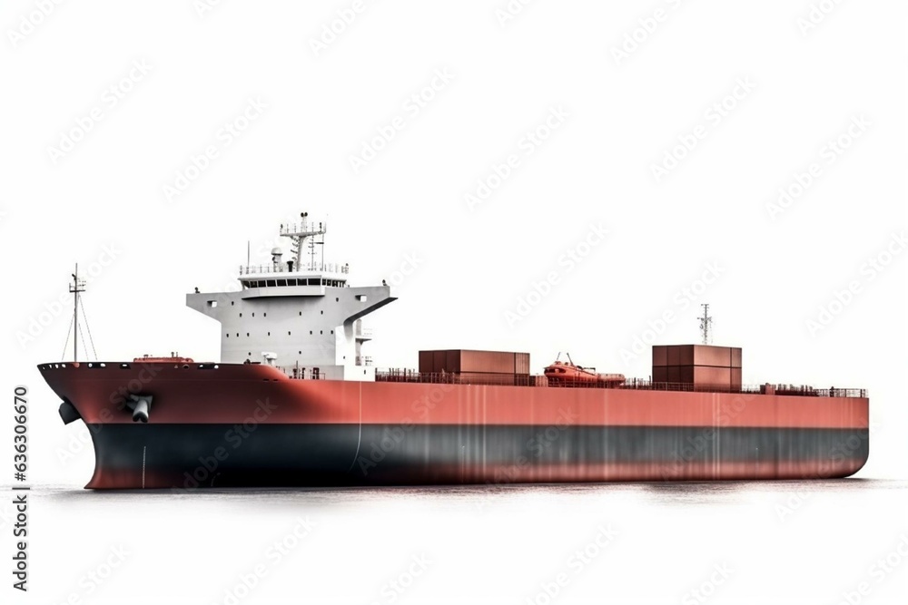 Cargo ship on white background, used for freight and logistic industries. Generative AI
