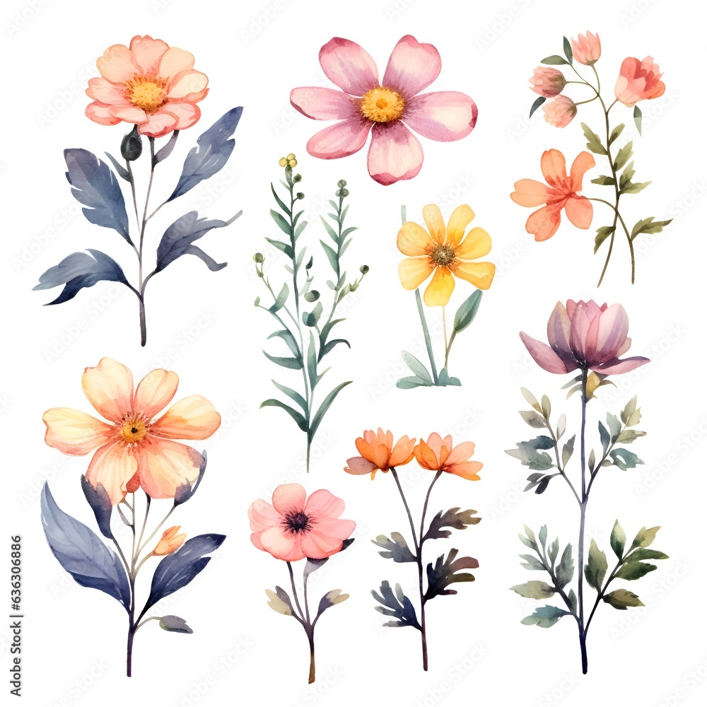 Fototapeta premium Watercolor garden flower illustration set isolated on white background. Botanic, floral element collection for greeting card, invitations, wedding, birthday designs