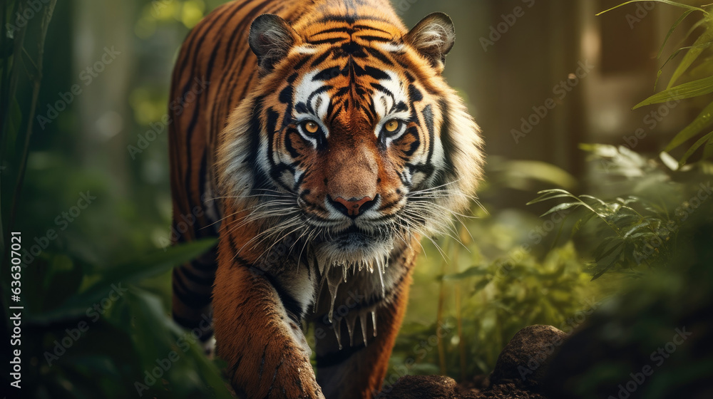 Fototapeta premium Stunning Tiger Close-Up Portrait in Natural Habitat Created with Generative AI 