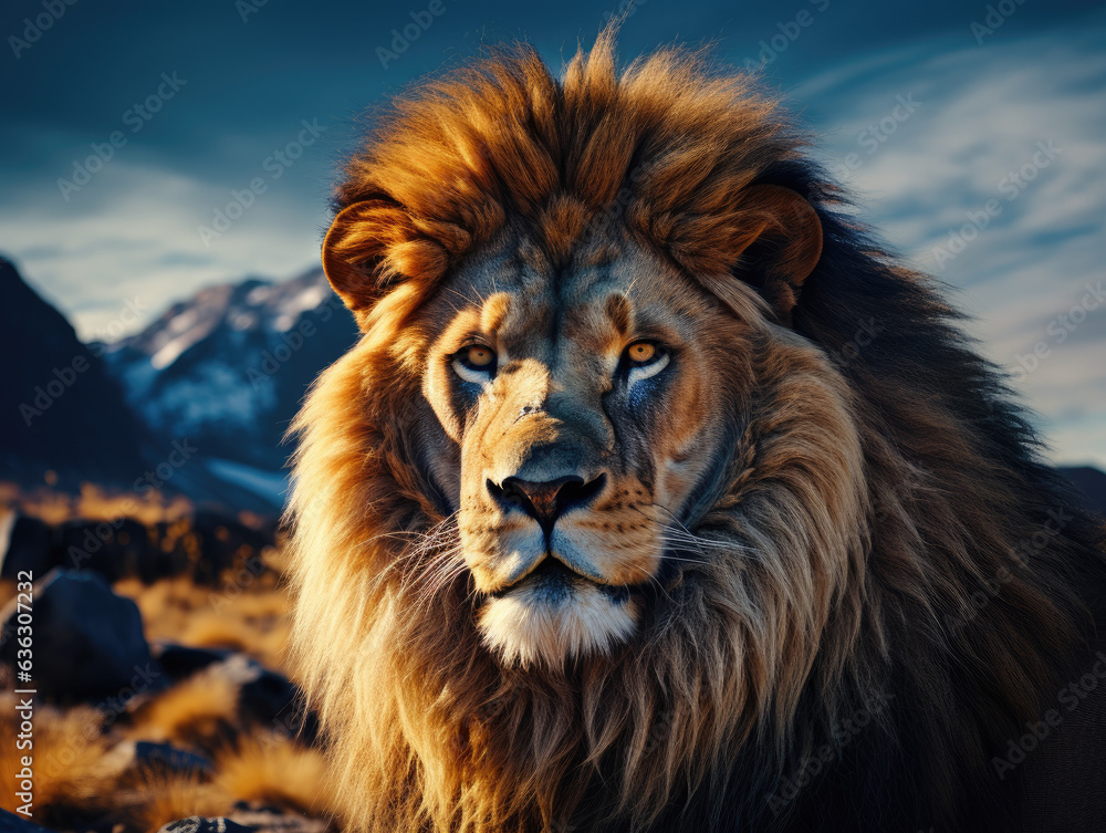 Majestic Portrait of a Lion in the Wild Created with Generative AI