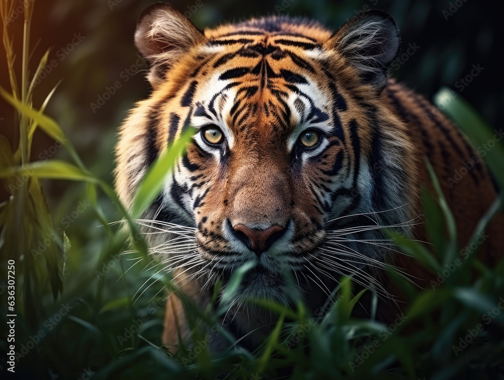 Fototapeta premium Stunning Tiger Close-Up Portrait in Natural Habitat Created with Generative AI 