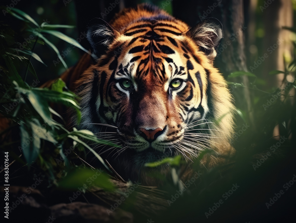 Fototapeta premium Stunning Tiger Close-Up Portrait in Natural Habitat Created with Generative AI 