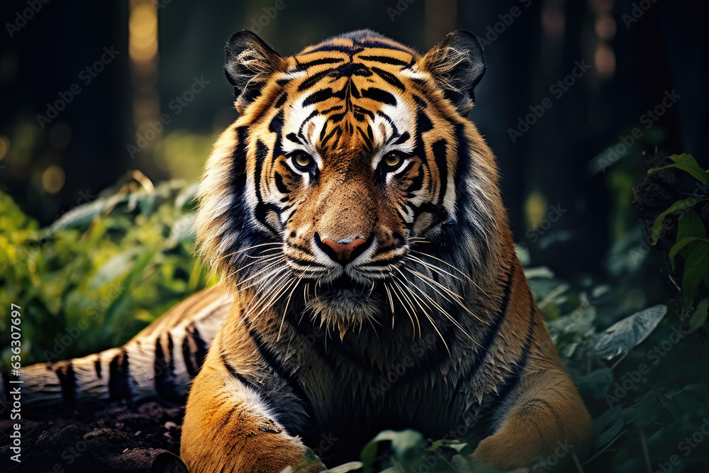 Fototapeta premium Stunning Tiger Close-Up Portrait in Natural Habitat Created with Generative AI 