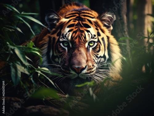 Stunning Tiger Close-Up Portrait in Natural Habitat Created with Generative AI 