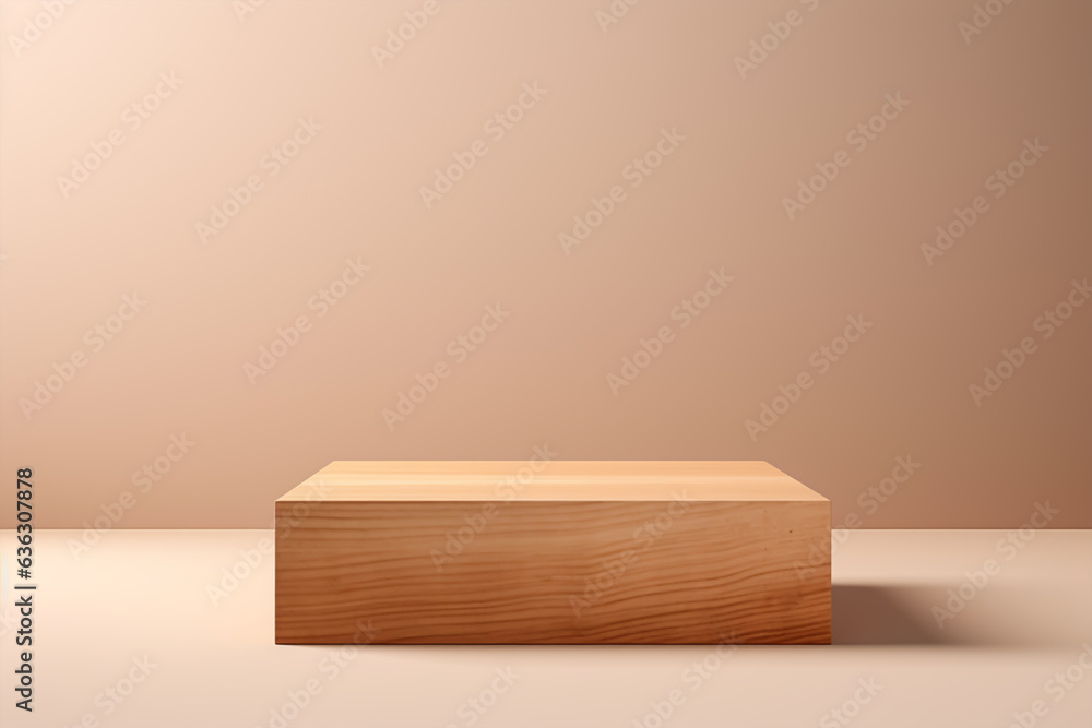 Wooden podium for product display on wooden table Wooden podium for product display on wooden table