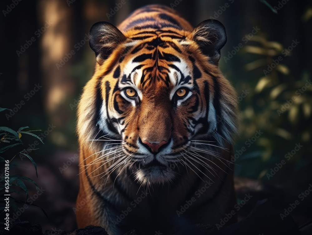 Stunning Tiger Close-Up Portrait in Natural Habitat Created with Generative AI	