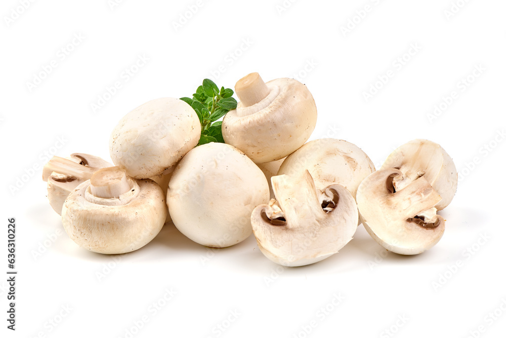 Champignons, close-up, isolated on white background. Champignons, close-up, isolated on white background.