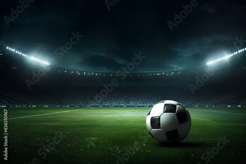 soccer ball on stadium generated AI