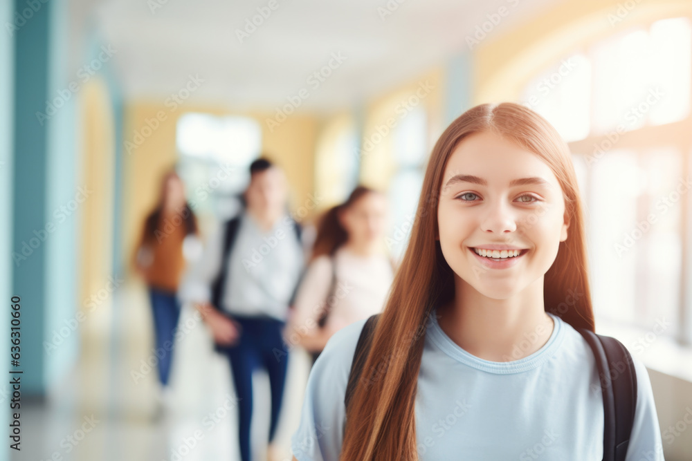 Φωτογραφία Portrait of a young happy teenage girl in school