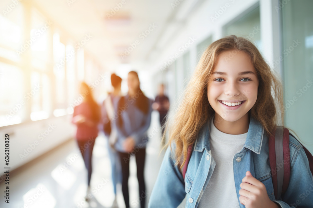 Portrait of a young happy teenage girl in school. Study and education concept. Portrait of a young happy teenage girl in school. Study and education concept.