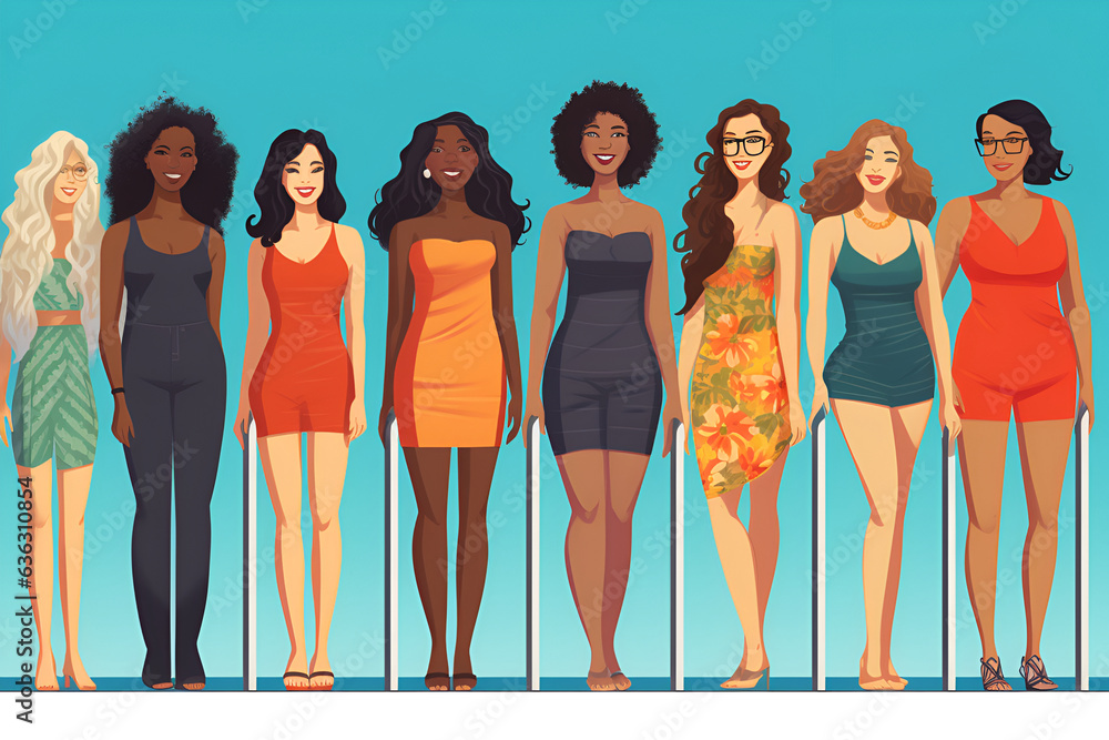 Fototapeta premium group of women in bikini illustralion generated AI