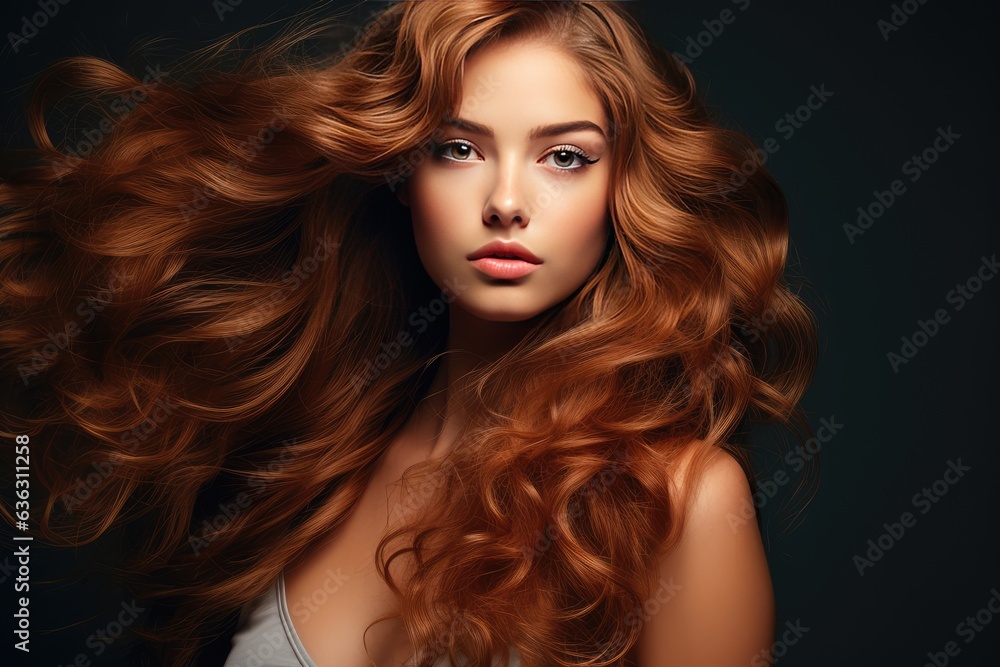 Beautiful model girl with Wavy hair. Care and beauty hair products