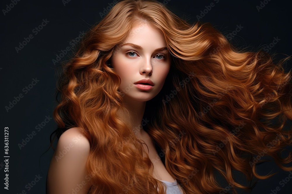 Beautiful model girl with Wavy hair. Care and beauty hair products