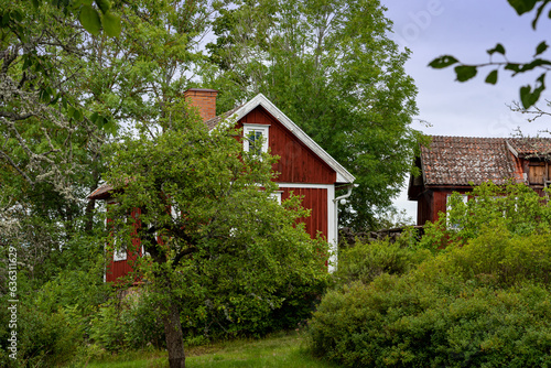 Red wooden houses in Sweden