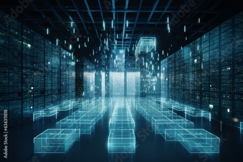 Illuminated depiction of a data warehouse and its concept. Generative AI © Amelia