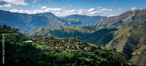 Mountain landscapes with terraces in Dagestan, Russia, May 2023