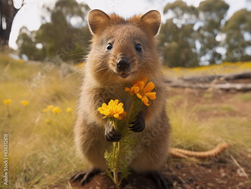 The quokka (Setonix brachyurus) is a small herbivorous marsupial native to southwestern Australia.  photo