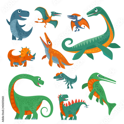 Dinosaurs set. Vector colorful flat icon isolated on white.