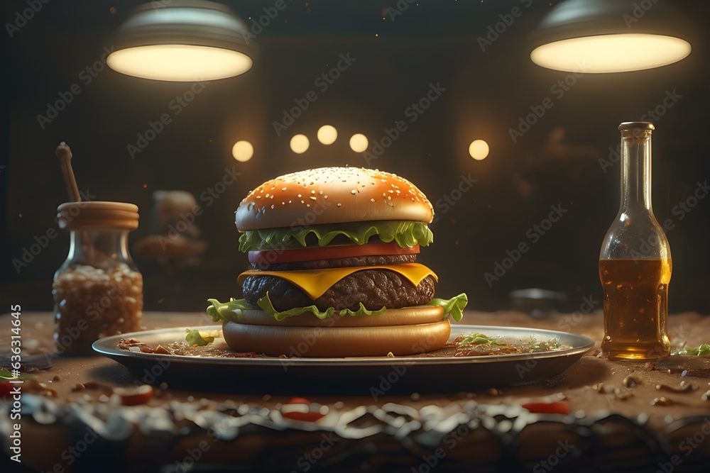 Hamburger with meat patty and vegetables Hamburger with meat patty and vegetables