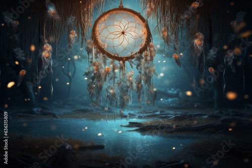 Dreamcatcher floating in enchanting realm. Generative AI