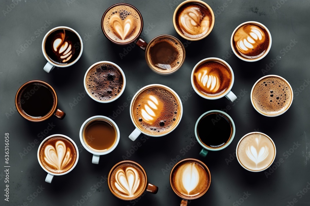 aerial view of various coffee cups made with generative ai technology aerial view of various coffee cups made with generative ai technology