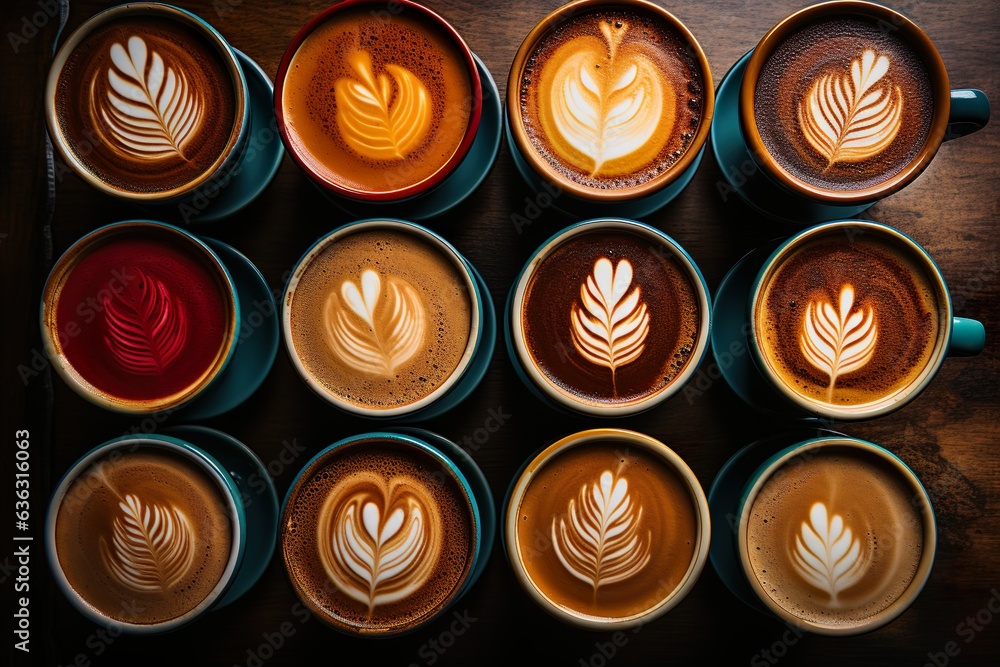 aerial view of various coffee cups made with generative ai technology aerial view of various coffee cups made with generative ai technology