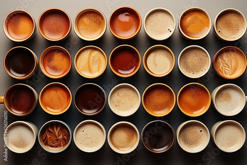  aerial view of various coffee cups made with generative ai technology