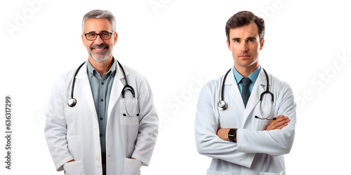 Cheerful mature doctor posing and smiling and Serious doctor healthcare and medicine png format on transparent background Fictional Person, Generative AI