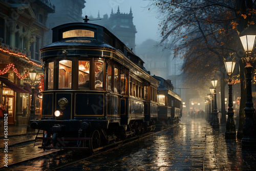 old tram, evening paris of the Victorian era photo