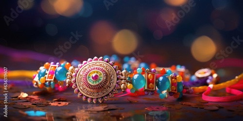 Traditional ornamental wristband or rakhi. indian festival raksha bandhan concept.