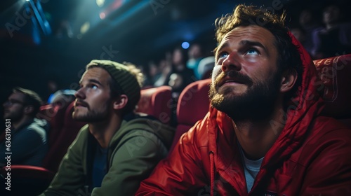 Tableau sur toile Immersive Entertainment: Men Enjoying Film in Cinema
