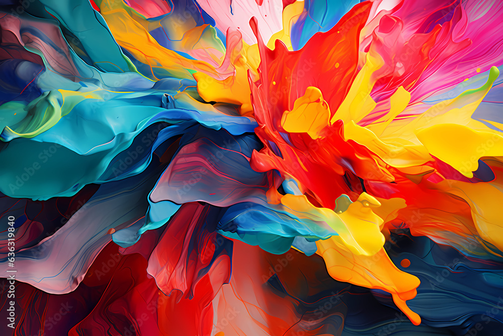 colorful abstract paint spill effect - obrazy, fototapety, plakaty 