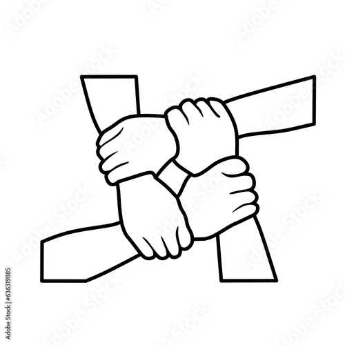 four holding hands which means unity and friendship