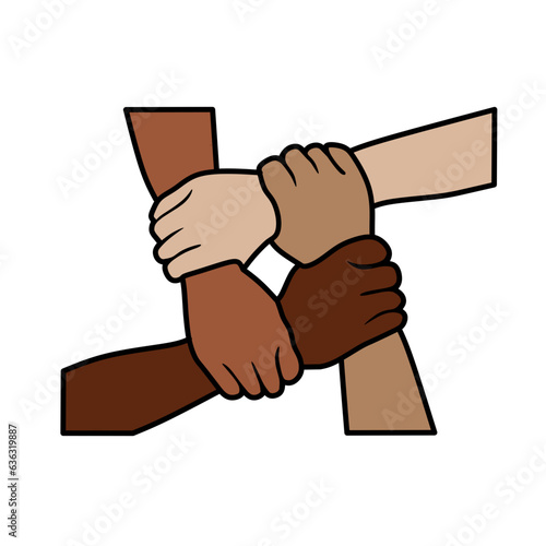 four holding hands which means unity and friendship