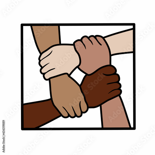 four holding hands which means unity and friendship