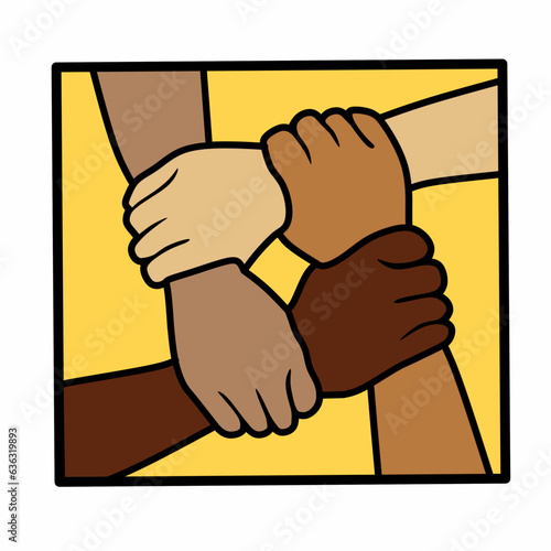 four holding hands which means unity and friendship