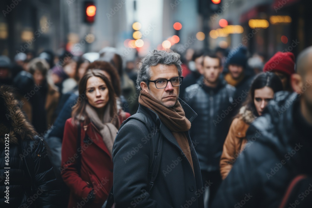 Crowd of people walking on New York city street. Generative Ai Crowd of people walking on New York city street. Generative Ai
