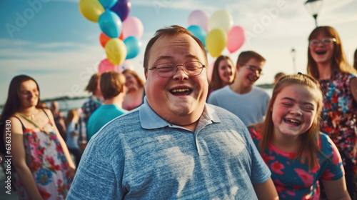 Down syndrome group of friends having fun. Down Syndrome Day
