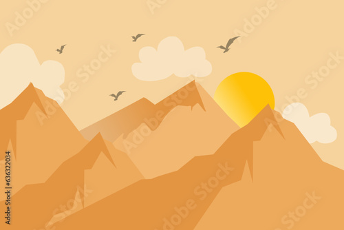 Fantasy on the setting sun in the mountains