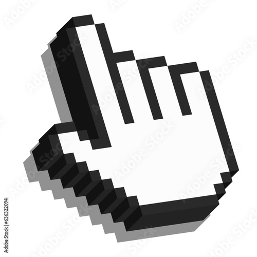 Pixel 3d mouse cursor. Mouse hand cursor. Computer Mouse click cursor. Vector clipart.