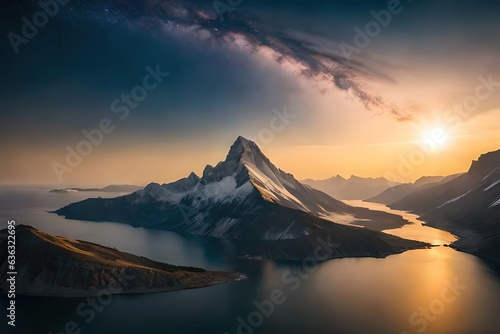 a beautiful scene of night and day sunsets in mountains