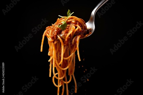 Spaghetti on fork isolated with close-up shot. Generative AI