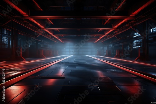 Illuminated stage with scenic lights and smoke. Blue vector spotlight with smoke volume light effect on black background. Stadium cloudiness projector, © abstract Art