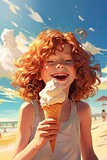 Eating melting ice cream on a sunny beach.