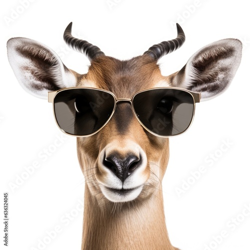 close-up of Impala with sunglasses on white background